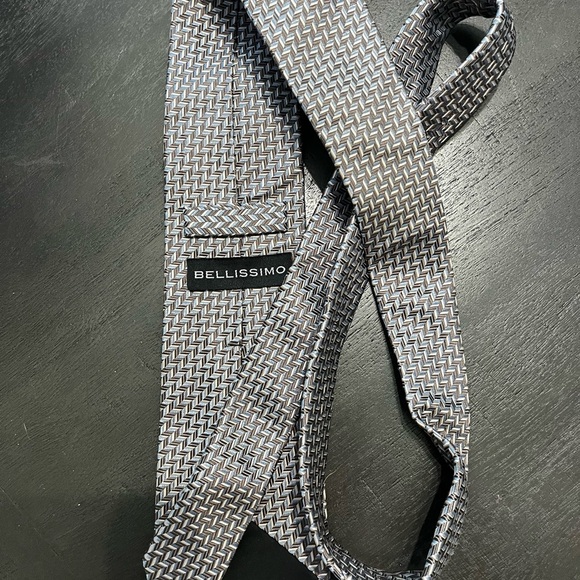 Bellissimo Grey Geometric Silk Tie Men Classic Buisness Wedding Tie - Picture 4 of 4